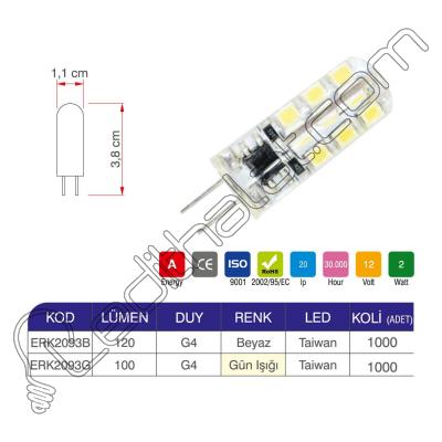 Erk  2W -  12V G4 AC-DC Kapsül Ampul