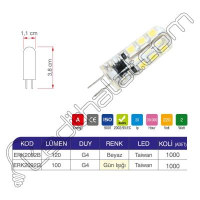 Erk  2W - 220 V G4 AC-DC Kapsül Ampul