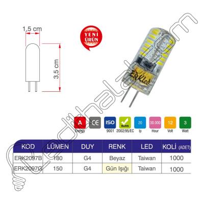 Erk  3W -  12V G4 AC-DC Kapsül Ampul