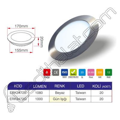 Erk 12 Watt Saten Kasa Led Panel ERK3472 - 2 li