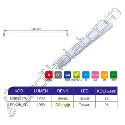 Erk 18 Watt Eco Floresan 120 Cm  ERK2517 - 2 li