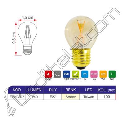 Erk 3 Watt G45 Rustik Ampul ERK2307 - 2li