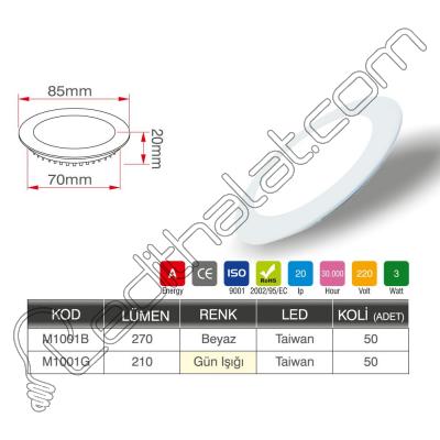 Opto MiniSun 3 Watt Led Panel M1001  - 2 li