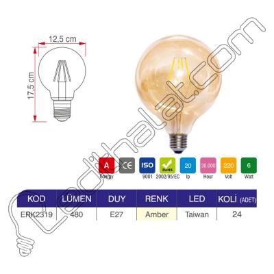 Erk 6 Watt G125 Rustik Ampul ERK2319 - 2li