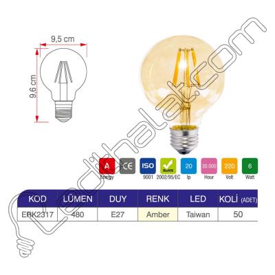 Erk 6 Watt G95 Rustik Ampul ERK2317 - 2li