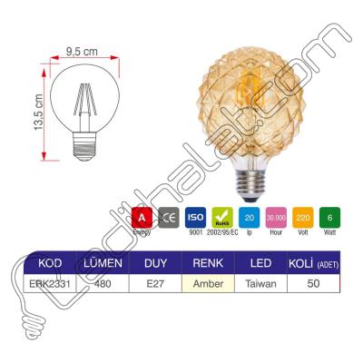 Erk 6 Watt Q95 Rustik Ampul ERK2331 - 2li