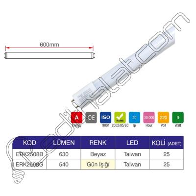 Erk 9 Watt Eco Floresan 60 Cm ERK2508 - 2 li