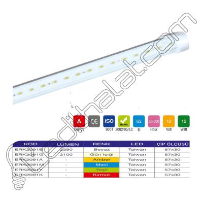 Erk Led Bar Alimünyumlu Camlı  72 Led 12 Watt IP63 ERK2091BG - 2 li 