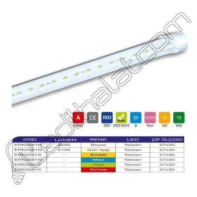 Erk Led Bar Alimünyumlu Camlı 72 Led 12 Watt - 2 li