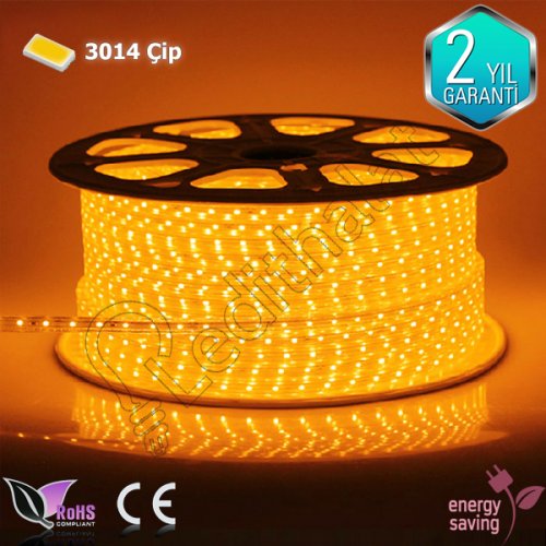 3014 Dış Mekan Şerit Led 220 Volt Amber 100 Metre