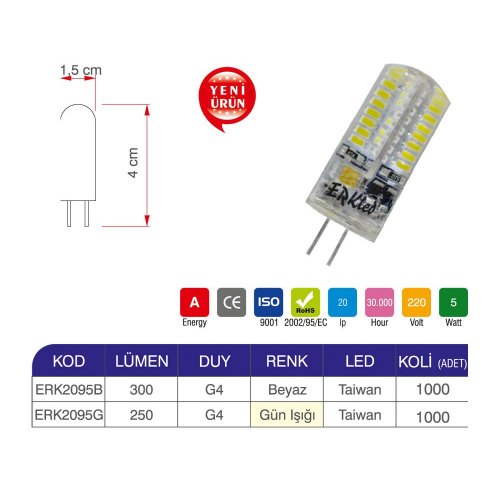 Erk  5W -  220V G4 Kapsül Ampul