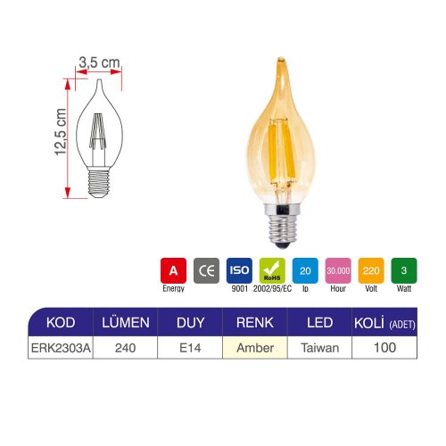 Erk 3 Watt C35 Mum Rustik Ampul ERK2303 - 2 li