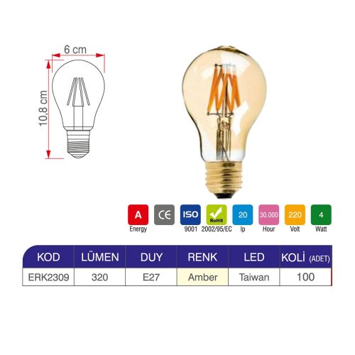 Erk 4 Watt A60 Rustik Ampul ERK2309 - 2li