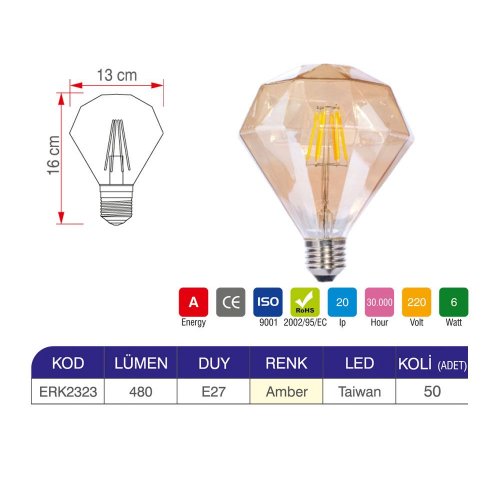 Erk 6 Watt G100 Rustik Ampul ERK2323 - 2li