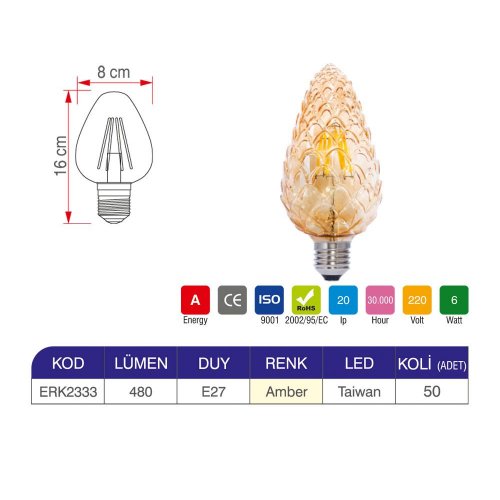 Erk 6 Watt Q72 Rustik Ampul ERK2333 - 2li