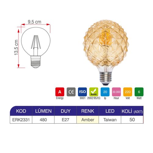 Erk 6 Watt Q95 Rustik Ampul ERK2331 - 2li