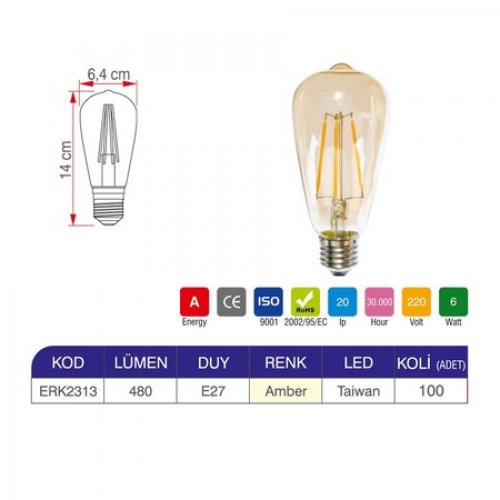 Erk 6 Watt Rustik Rustik Ampul ERK2313 - 2 li