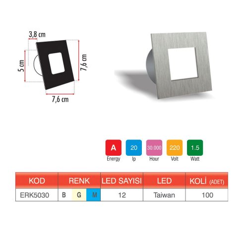 Erk Kare Krom Merdiven Ve Duvar Armatürü ERK5030 - 2 li