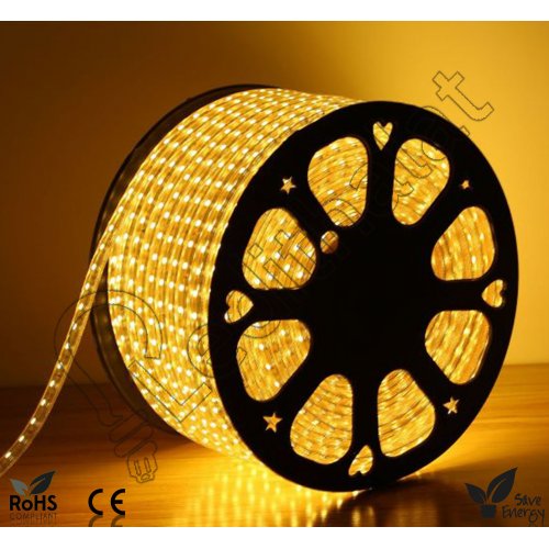 Şerit Led 220 Volt 3 Çipli 100 Mt Rulo Amber Işık Dış Mekan